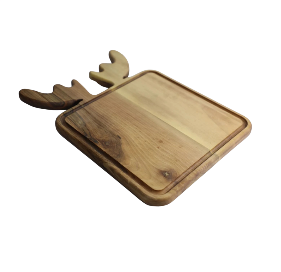 Geyik Boynuzu Steak Kare Kesme Tahtası Sunum (Ceviz Ağacı)