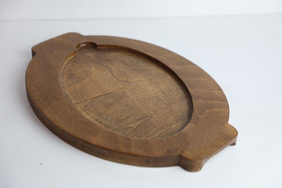 Döküm Altı Fajita Steak Sunum Kesme Tahtası Ahşap