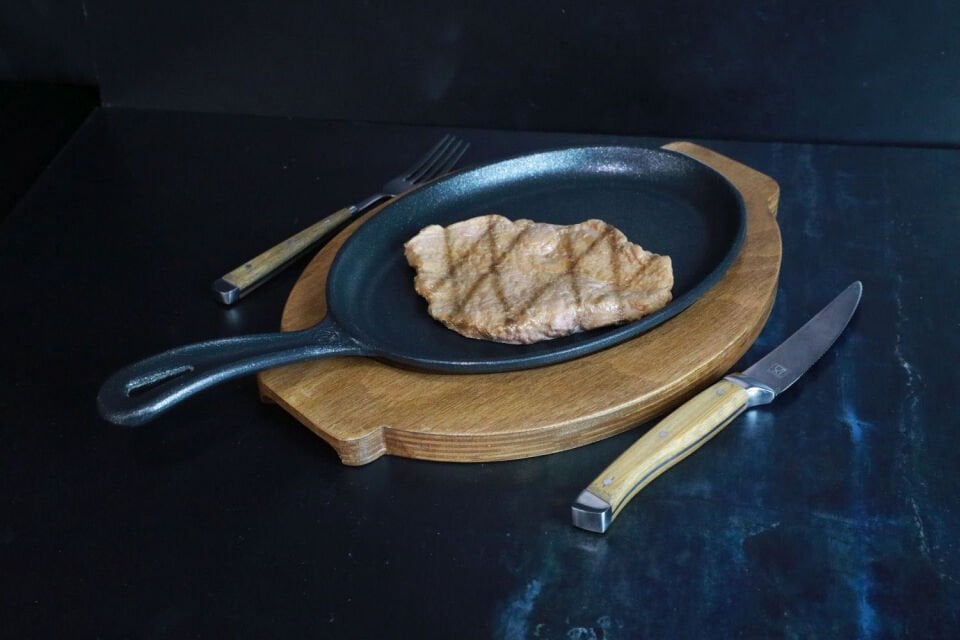 Döküm Altı Fajita Steak Sunum Kesme Tahtası Ahşap