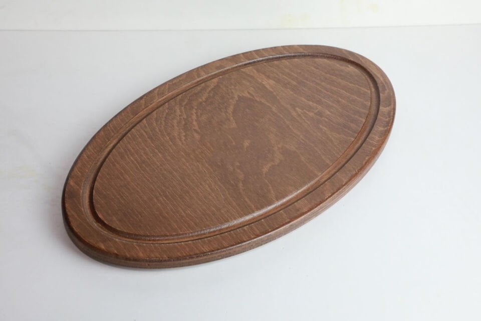 Vernikli Oval Steak Sunum Kesme Tahtası Ahşap