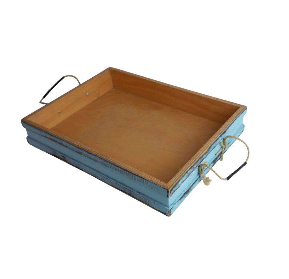 Bodrum Mavisi Eskitme Ahşap Sunum Kasa