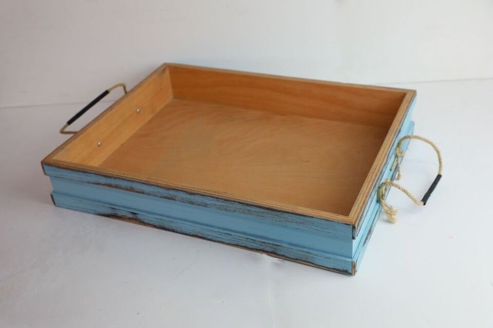 Bodrum Mavisi Eskitme Ahşap Sunum Kasa