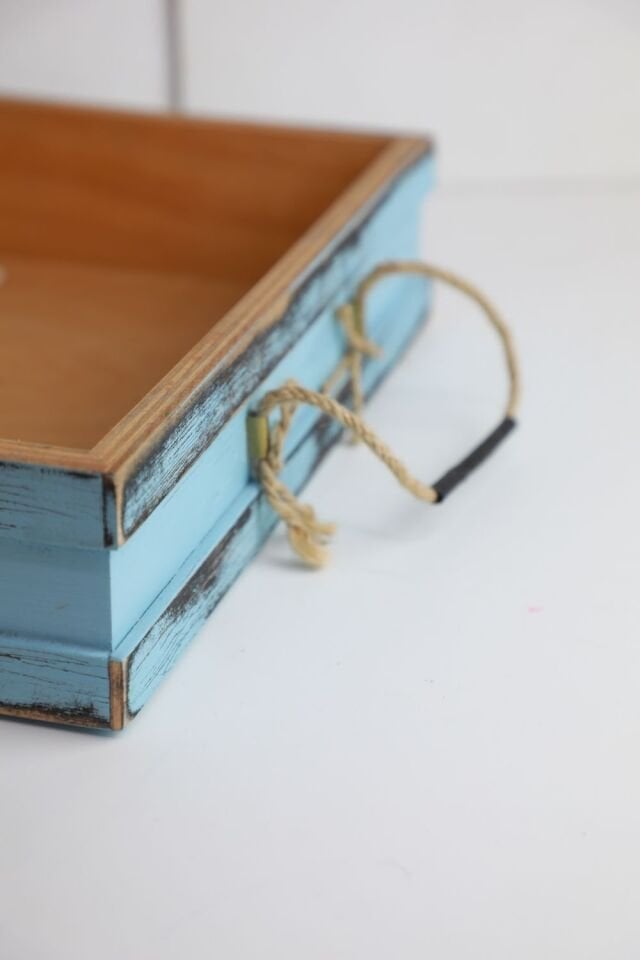 Bodrum Mavisi Eskitme Ahşap Sunum Kasa