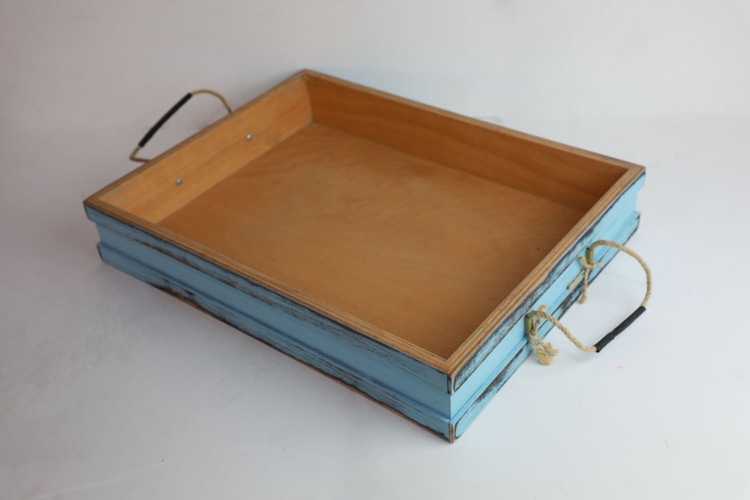 Bodrum Mavisi Eskitme Ahşap Sunum Kasa