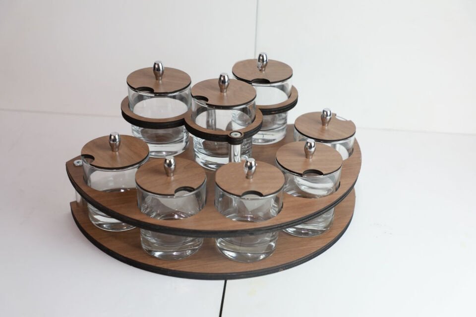 2 Katlı Yarım Daire Ahşap Baharatlık