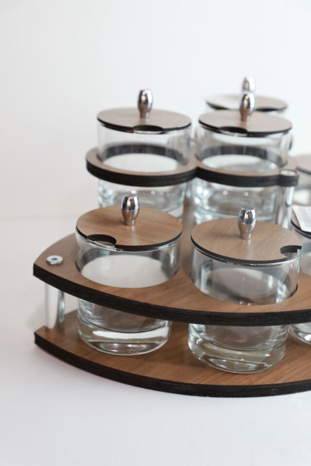 2 Katlı Yarım Daire Ahşap Baharatlık