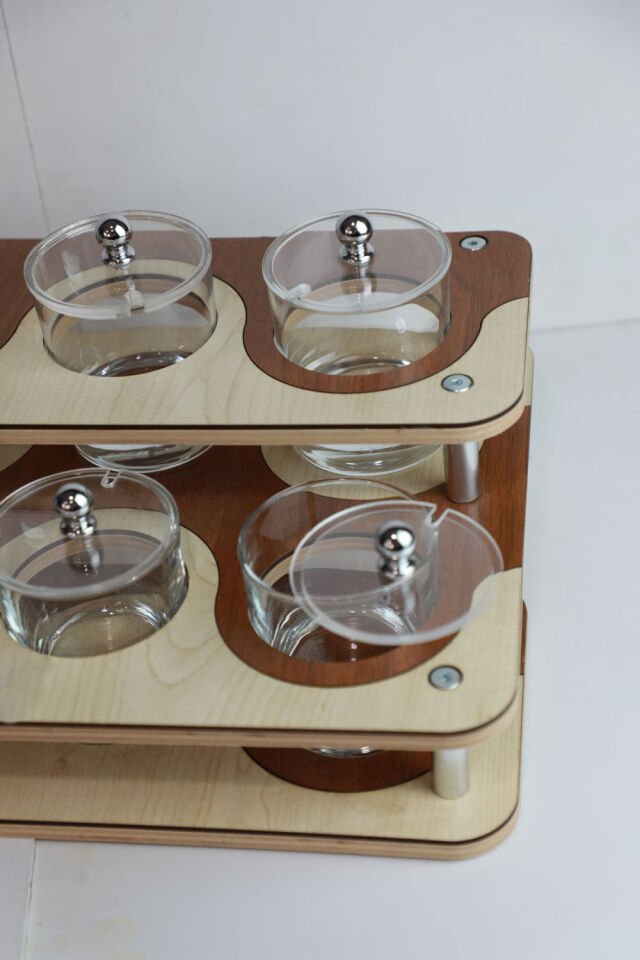 2 Katlı Ahşap Baharatlık Sunum Standı