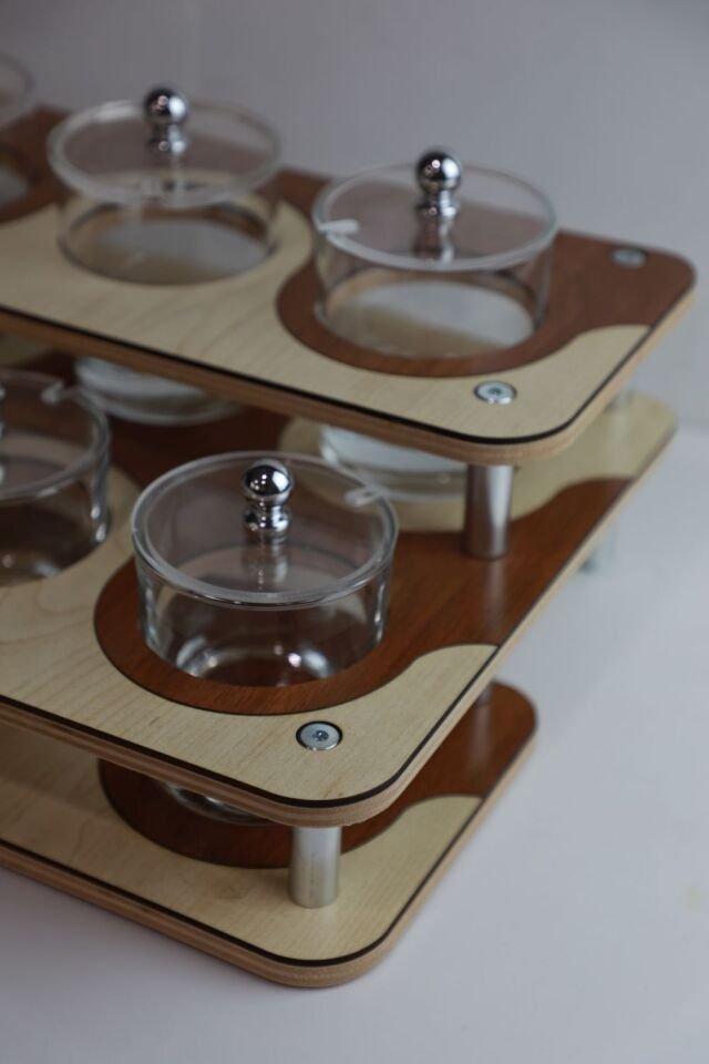 2 Katlı Ahşap Baharatlık Sunum Standı