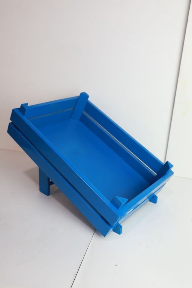 Mavi Renkli Ayaklı Ahşap Sunum Kasası