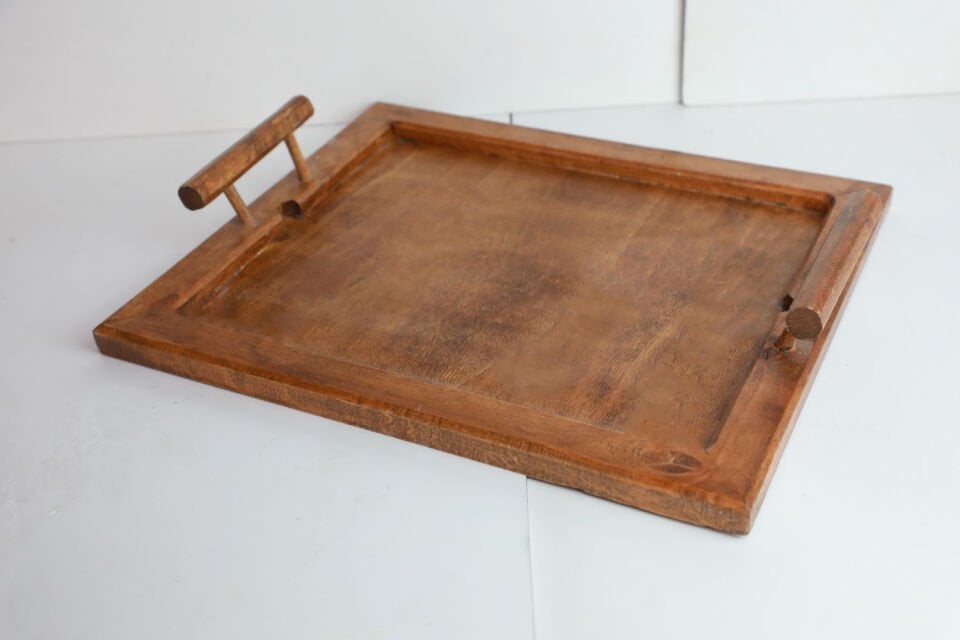 Ahşap Kulplu Sunum Tepsisi