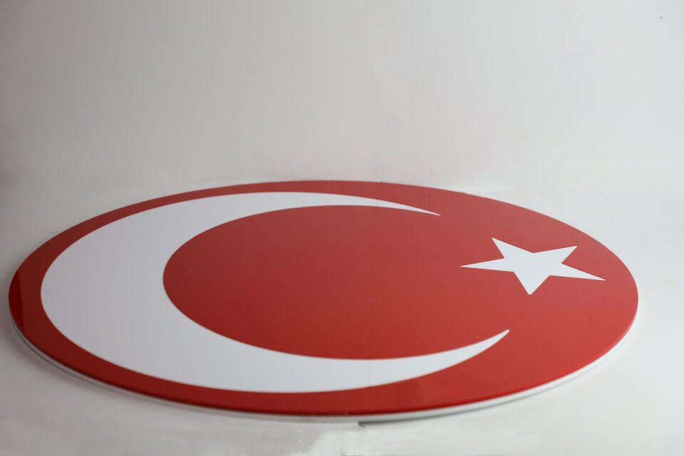 Yuvarlak Türk Bayrağı Konseptli Kırmızı Beyaz Tepsi